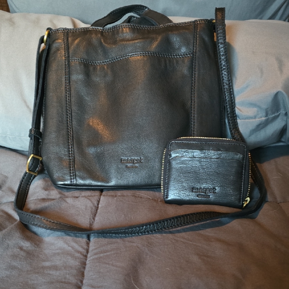 Margot Black Leather Crossbody Bag and Wallet Set